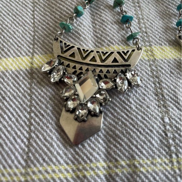 Express Turquoise and Diamond Crystal Dangly Statement Earrings - Picture 7 of 8